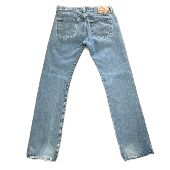 Levi's 501 Button Fly Jeans Mens 36 x 36 Medium Wash Straight Leg Work Worn Hems - Picture 2 of 8